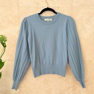 LOFT Blue Puff Sleeve Sweater Ribbed Balloon Sleeve Knit Top Small